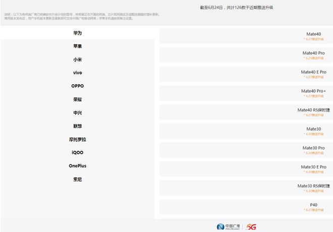 中国广电5G支持机型名单大全
