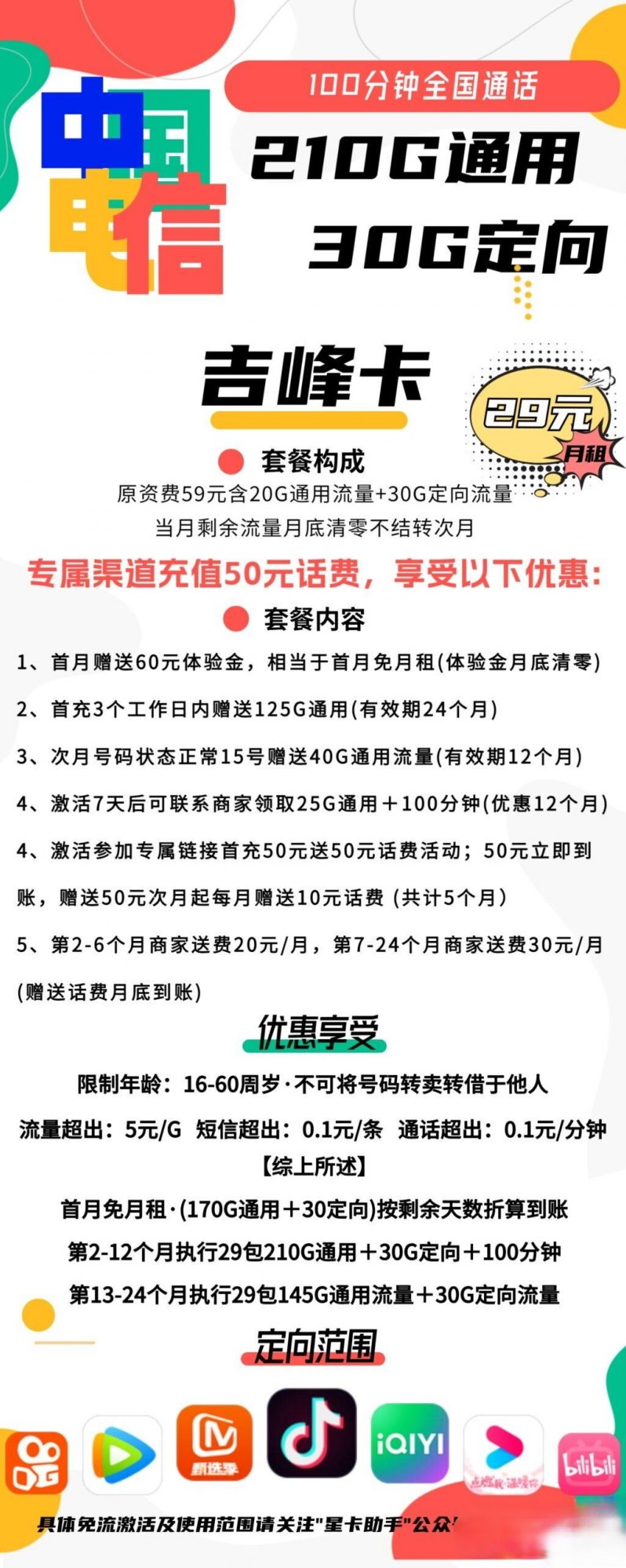 电信吉峰卡套餐资费介绍